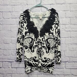 Aubergene Retro Floral Sweater Sz M Black Rose Embellished Whimsigoth Dark Fairy